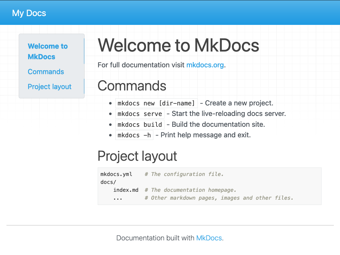 mkdocs based boilerplate website